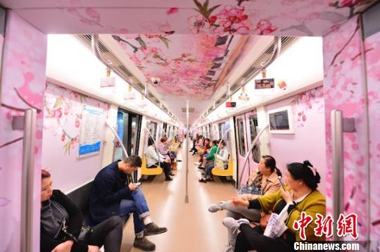 ▲▼成都地鐵2號線開通桃花專列             。（圖／翻攝自中新網）
