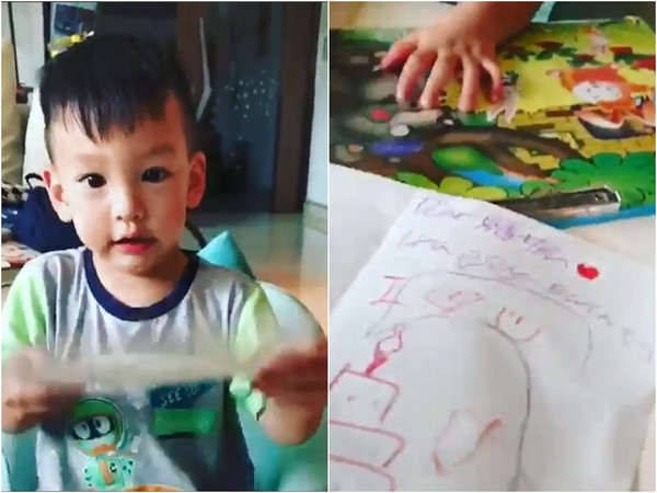 ▲徐若瑄2歲兒，已會手寫卡片，連說話都十分清晰。（圖／翻攝自徐若瑄Instagram）