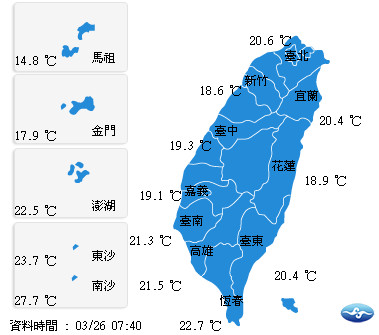 ▲全台飆高溫上看28度，北部、東部雲量增多局部短暫雨。（圖／中央氣象局）