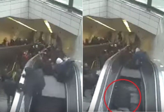 ▲地鐵電扶梯坍塌，土耳其一名男子慘遭「生吞」。（圖／取自YouTube／TMG）