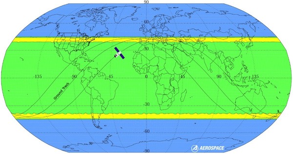 ▲▼外界預估天宮一號墜落範圍。（圖／翻攝自美國非營利研究機構「航太公司」Aerospace Corporation的推特）