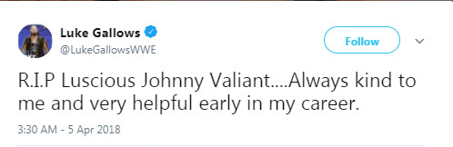 ▲前WWE摔角手Johnny Valiant車禍身亡。（圖／翻攝自WWE、Luke Gallows推特）
