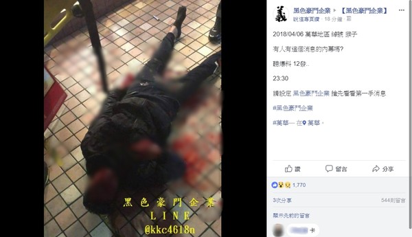▲▼台北市萬華深夜傳出槍擊案，綽號猴子的男子身中12發倒臥在地。（圖／翻攝臉書「黑色豪門企業」）