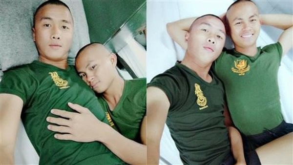 一名泰國役男PO出和同梯床上甜蜜相擁的照片，讓網友紛紛恭喜，「在軍中也能遇到真愛！要幸福喔！」（圖／翻攝「Tong Zeeza」臉書）