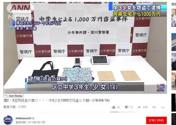 ▲▼日本14歲女學生偷走朋友家1000萬日圓。（圖／翻攝自ANNnewsCH YouTube）