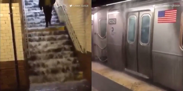 ▲▼暴雨湧入紐約多個地鐵，造成多班列車延誤停駛。（圖／翻攝自Youtube）