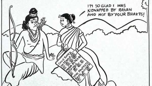 ▲▼印度女記者瓦德菈穆（Swathi Vadlamudi）以漫畫虛構出印度教神明羅摩（Ram）和妻子西塔（Sita）的對話，藉此譴責當地發生的輪暴憾事，她事後收到許多的恐嚇。（圖／翻攝自推特／Anna Lozano Palay）