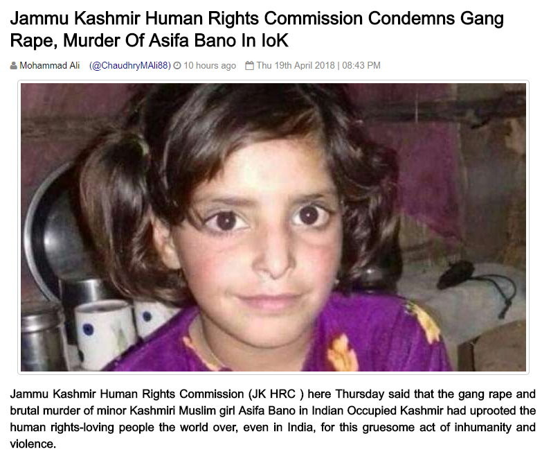 印度8歲女童（Asifa Bano）被輪姦慘忍殺害。（圖／翻攝UrduPoint.com）