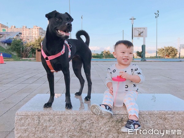 散步遭歧視！膽小汪緊靠1歲保標。（圖／網友李孟璇提供，請勿隨意翻拍，以免侵權。）