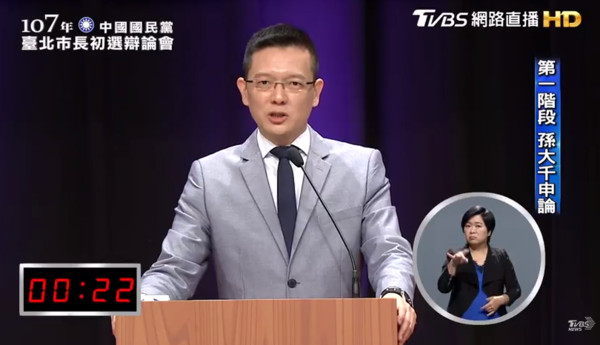 ▲▼國民黨台北市長電視辯論，孫大千。（圖／翻攝網路直播）