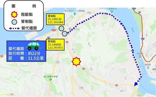 ▲▼觀音山隧道演習替代道路。（圖／公路總局提供）