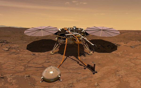 ▲▼NASA「洞察號」（InSight）登陸火星的模擬圖。（圖／路透社）