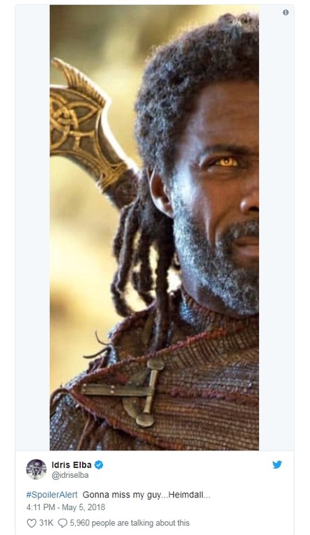 「海姆達爾」的伊卓瑞斯艾巴（Idris Elba）。（圖／翻攝自伊卓瑞斯艾巴推特）