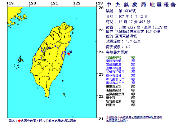 ▲▼512花蓮地震。（圖／氣象局）