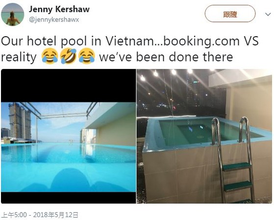 整型級「照騙」！越南酒店無邊際泳池竟是按摩浴缸。（圖／翻攝自@jennykershawx推特）