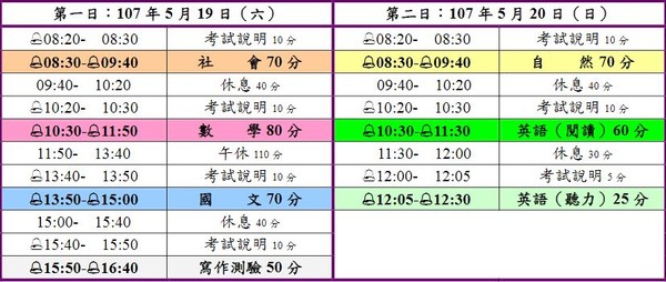 ▲▼107年國中教育會考,考試科目時程。（圖／翻攝自107年國中教育會考PDF）