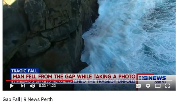 留學生「懸崖自拍」失足墜40公尺深　再被大浪捲走身亡。（圖／翻攝自9 News Perth的YouTube）