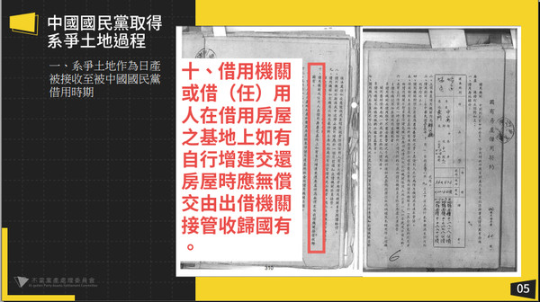 ▲黨產會發現國民黨民國56年、58年時借用舊黨部大樓的兩份借用契約。（圖／黨產會提供）