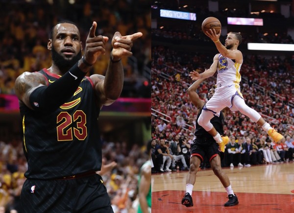 ▲▼2018 NBA季後賽，騎士、勇士，詹姆斯（LeBron James）、柯瑞（Stephen Curry）。（圖／達志影像／美聯社）