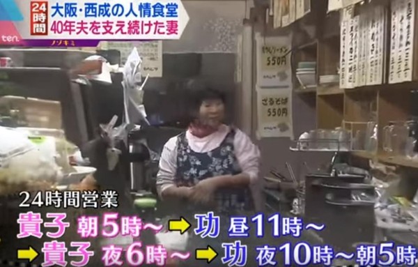 24小的食堂由68歲高橋功和69歲的妻子貴子共同經營。(翻攝YouTube)