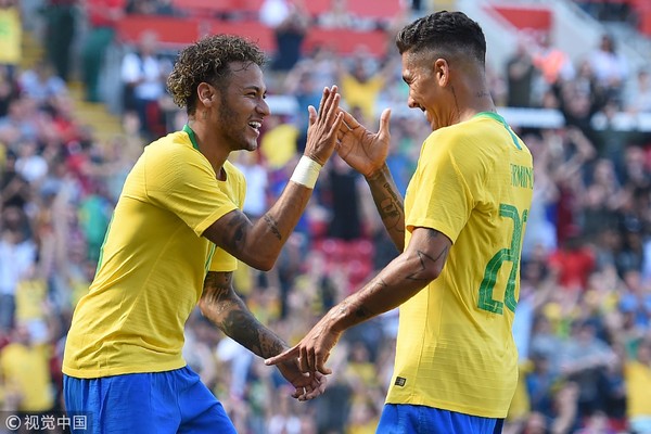 ▲巴西熱身賽，內馬爾Neymar、佛明諾(Firmino)。（圖／CFP）
