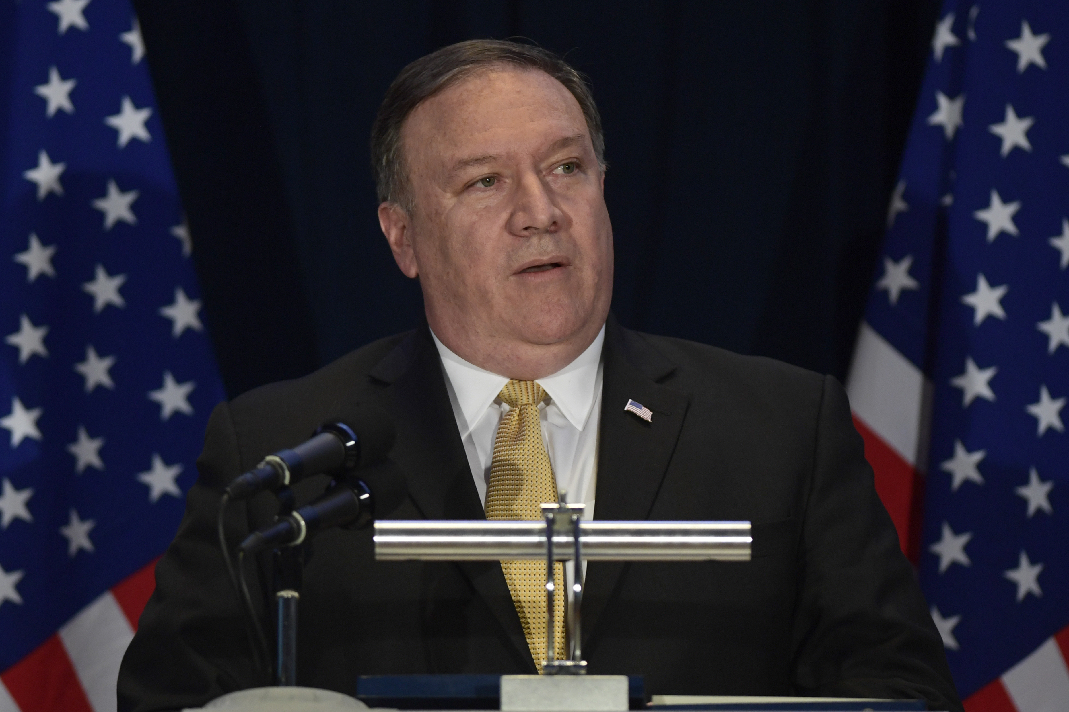 ▲▼ 美國國務卿蓬佩奧（Mike Pompeo）在記者會上表示，美方只會接受「完全、可驗證、不可逆」的無核化（CVID）結果。（圖／達志影像／美聯社）