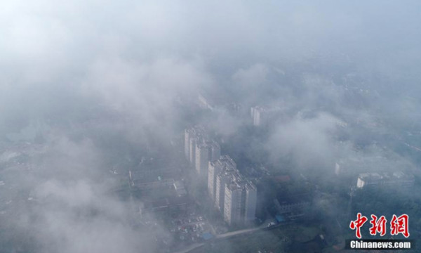 ▲▼成都城區東面出現「平流雲」景象。（圖／翻攝自中新網）