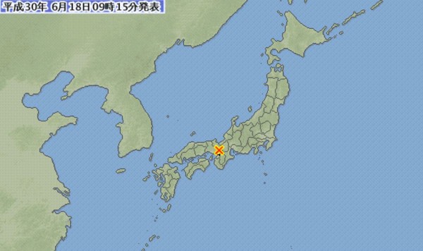 ▲▼日本關西地區在當地時間今早7時58分發生規模5.9地震。（圖／取自日本氣象廳官網）