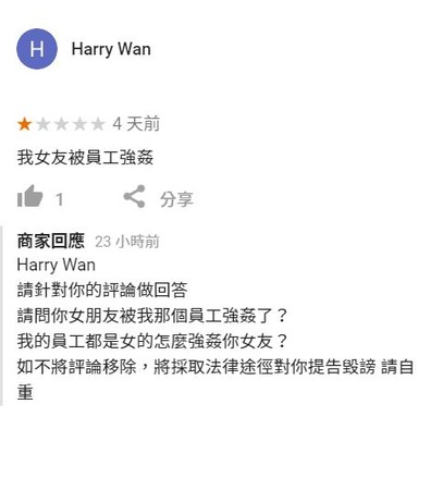 ▲▼一名叫做「Harry Wan」的網友疑似走訪墾丁，並透過Google地圖給予當地的店家1星評價。（圖／翻攝自Google地圖評論）