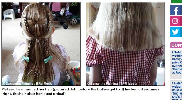 ▲▼ 5歲女童患小頭症被霸凌，同學把她金色長髮剪成狗啃樣。（圖／翻攝自每日郵報）