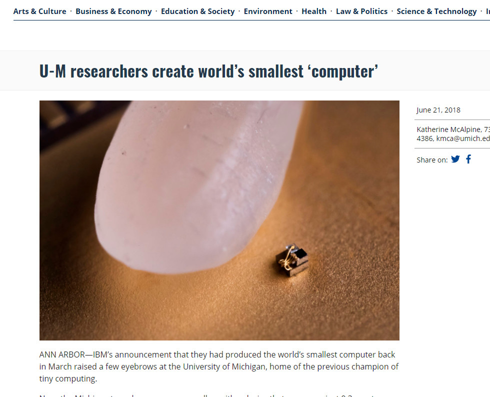 ▲密西根大學開發出全球最小電腦。（圖／翻攝自密西根大學新聞網）