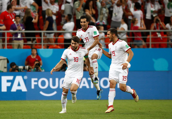 ▲伊朗安薩法德(Karim Ansarifard)進球後慶祝。（圖／路透社）