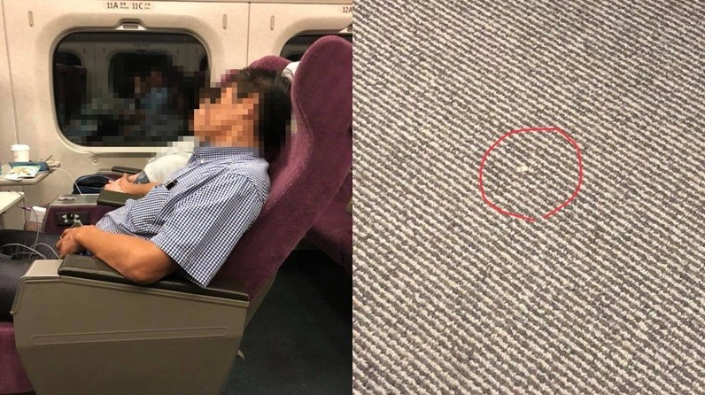 ▲大叔乘客將痰直接吐在高鐵車廂地毯上。（圖／翻攝自爆料公社官網）