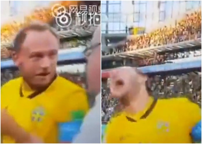 ▲▼德國輸了！瑞典隊長愣一秒狂大笑。（圖／翻攝網易體育）