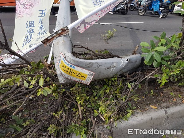 ▲▼電線杆及路樹遭到撞斷後橫躺路邊。（圖／記者陳豐德翻攝）