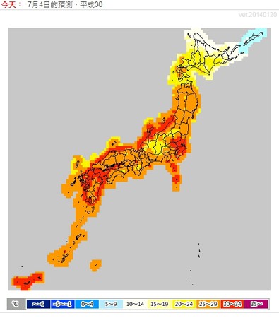 ▲7月3日日本地區日高溫分布圖（圖／翻攝自日本氣象廳）