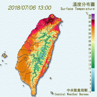 ▲▼台北高溫飆37.9度。（圖／中央氣象局）