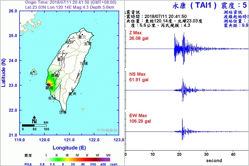 ▲▼台南地震。（圖／中央氣象局）