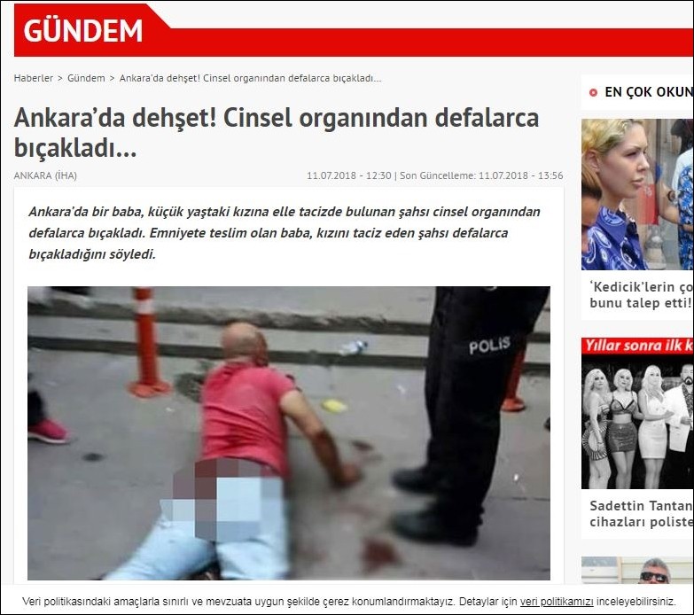 ▲土耳其一名男子因性騷擾女童而被砍傷。（圖／翻攝自hurriyet）