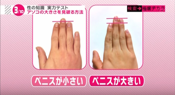 GG大還小？看「2根手指」就知道？（圖／翻攝自東京電視台《極嬢ヂカラ》Youtube）
