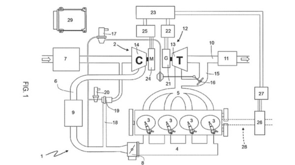 ▲法拉利提出新電子渦輪專利　驚見4缸引擎「用廢氣發電」。（圖／翻攝自美國專利局）