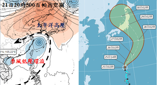 ▲▼日本連日高溫，12號颱風雲雀周末也可能登陸侵襲關東、關西一帶。（圖／翻攝自「三立準氣象·老大洩天機」）