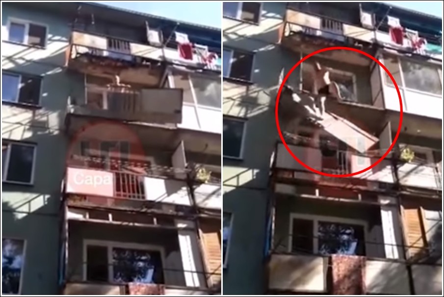 ▲俄羅斯恩格斯一名男子從陽台上墜樓。（圖／翻攝自YouTube／Открытый Канал）