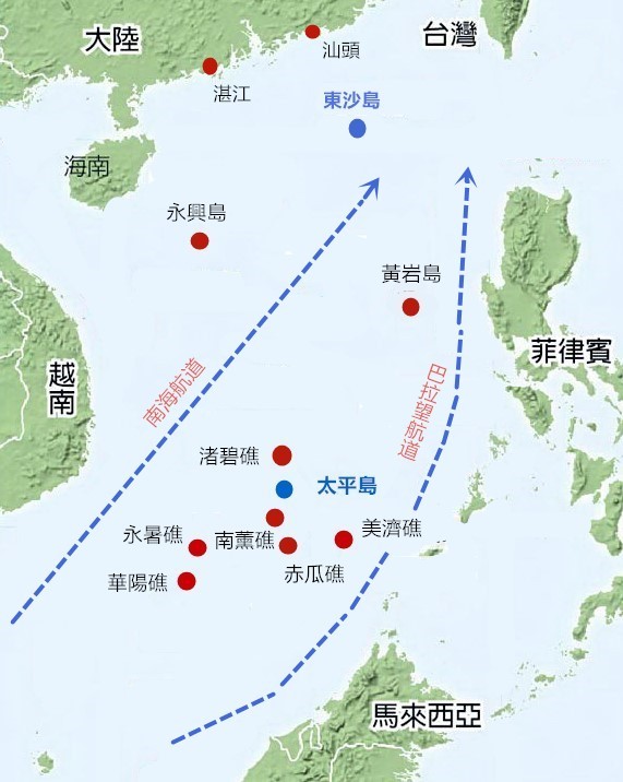▲南海串連印度洋與太平洋的主要航道示意圖。