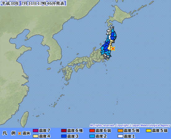 ▲▼日本東北外海31日地震。（圖／日本氣象廳）