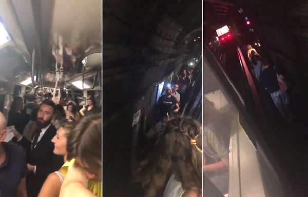 ▲巴黎地鐵1號線因停電完全停擺，許多乘客在庫廂內熱到快要窒息。圖／翻攝自推特／l`aimble autorisation d`AnonymousAG）   