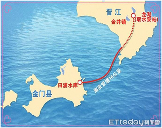 ▲大陸福建省晉江到金門於2015年7月20日啟動跨海引水工程。（圖／福建省台辦提供）