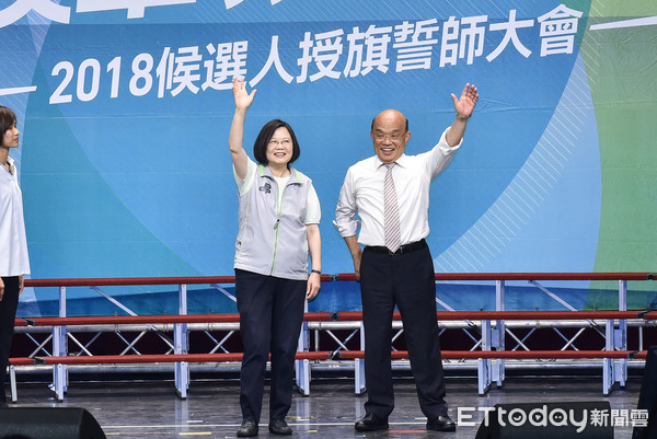 ▲▼兼任民進黨主席的總統蔡英文、民進黨新北市長參選人蘇貞昌。（圖／記者李毓康攝）