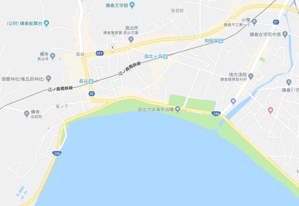 ▲▼由比濱海水浴場地點。（圖／翻攝自Google Maps）