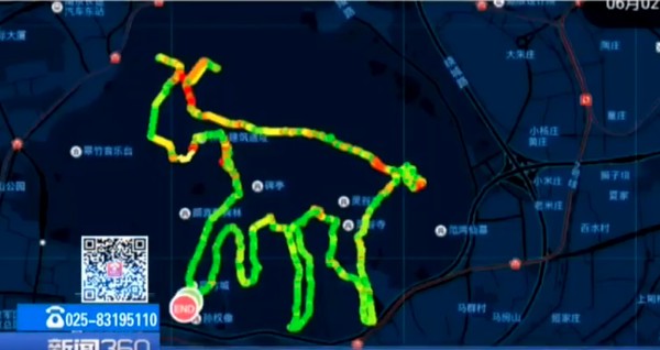 ▲南京一名愛路跑的醫師用路跑軌跡圖畫出各種動物。（圖／翻攝自央視新聞）